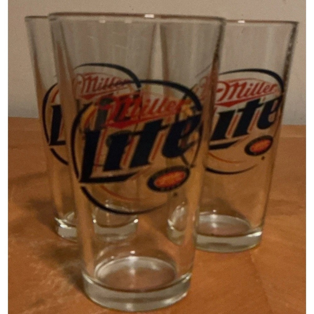 Miller Lite Pint Beer Glass‎ "True Pilsner Beer" Set Of 3